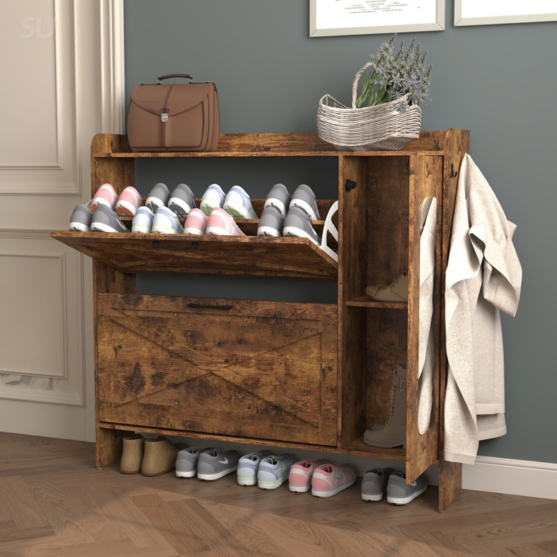 Freestanding Shoe Storage Cabinet With 2 Flip Drawers And Metal Legs, Ideal For Entryway And Narrow Spaces
