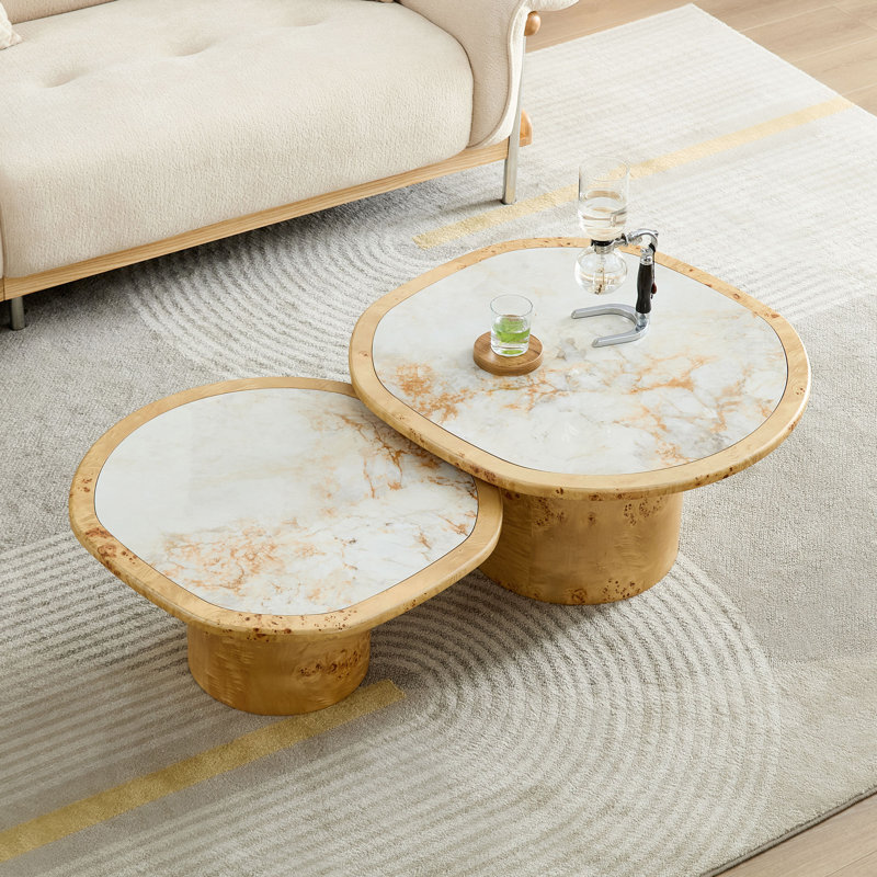 Ensemble de tables basses irrégulières, Natural+white / Natural