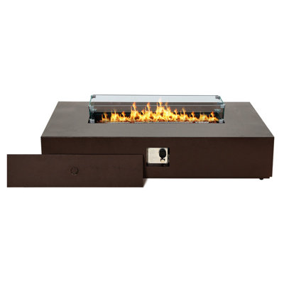 Quantel 56-inch Outdoor Propane Gas Fire Pit Table 50000 BTU Iron Rectangle Fire pit for Outside Patio with Removable Lid, Lava Rocks, Rain Cover, gla -  Hokku Designs, 2DDB25E87E3247B99FE322DDFC206218