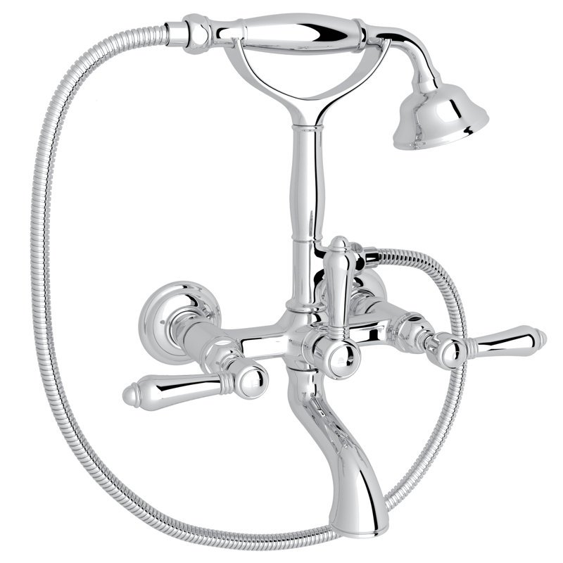 Country Exposed Wall Mount Tub Filler, Polished Chrome, Metal Lever Handle