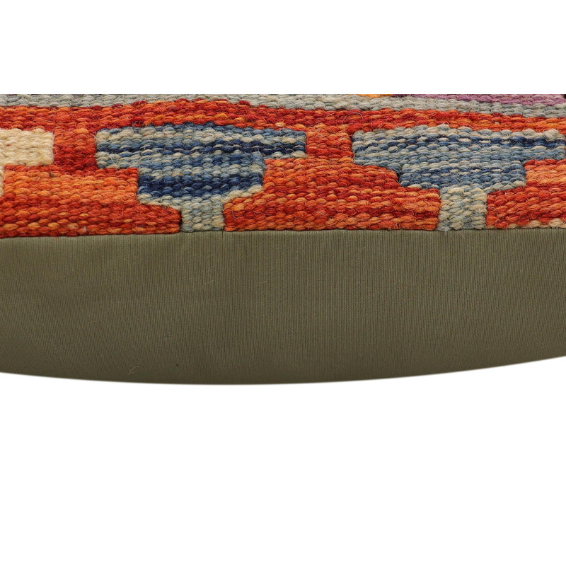 Coussin rustique en kilim tissé à la main rustique Banniste, H 18 po x l 19 po, Rouge / Vert / Gris