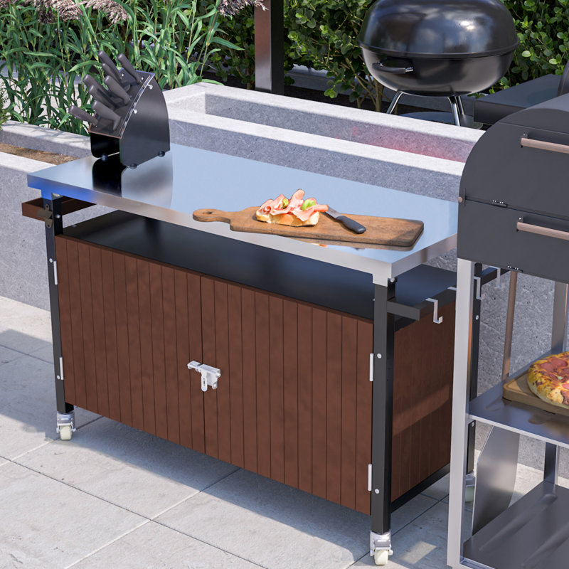 Chariot de barbecue extérieur avec plateau en acier inoxydable (sans tabouret inclus)