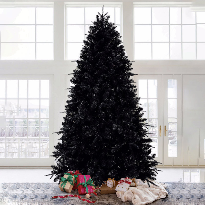 Arbre de Noël 7,5 pi noir avec 500 lumières à DEL blanches, arbre artificiel en PE + PVC 2156 pointes, structure à charnière avec support en métal stable