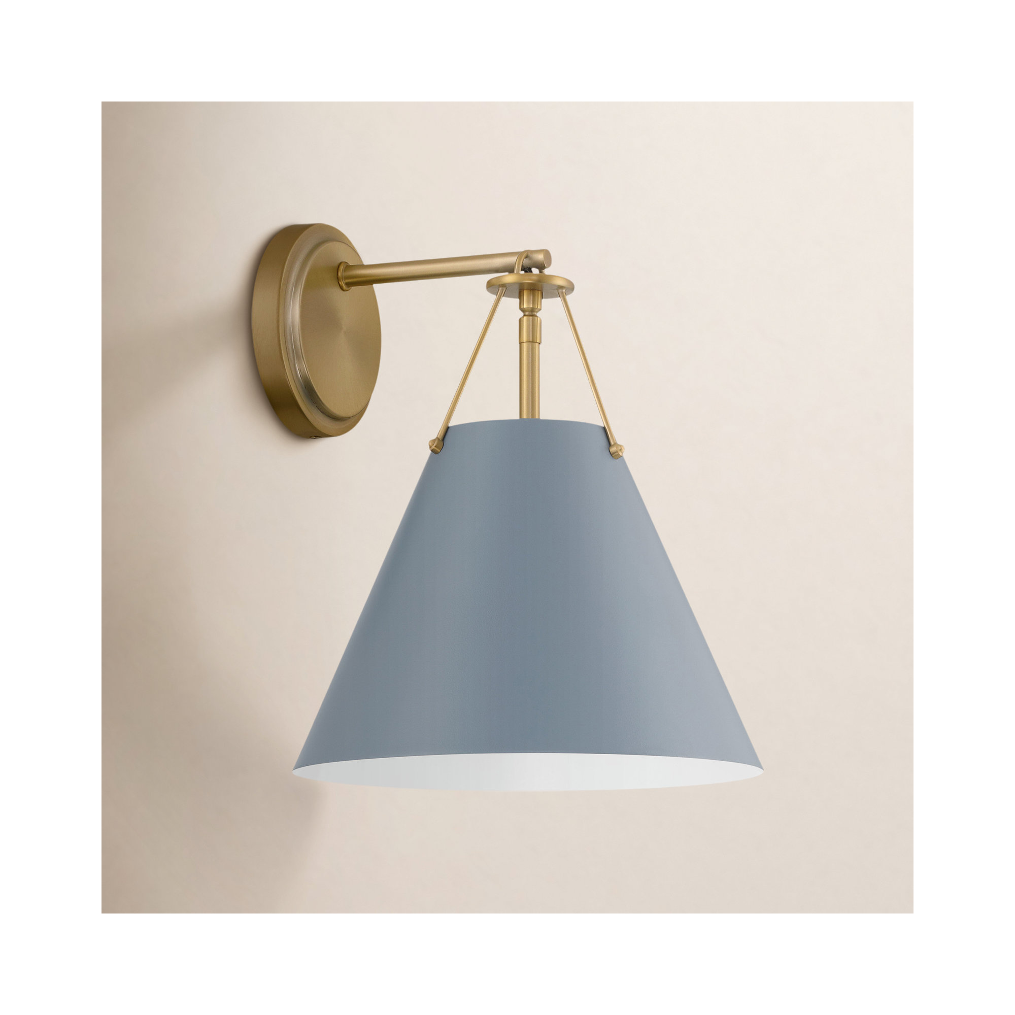 Kinston Single Light Steel Dimmable Armed Sconce, Vibrant Gold, Blue