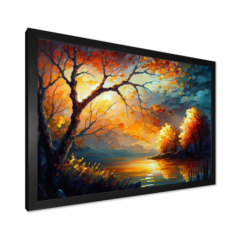 «Forest Scenery by a Lake», reproduction sur toile, Impression noire sur toile encadrée, H 12 po x l 20 po x P 1 po