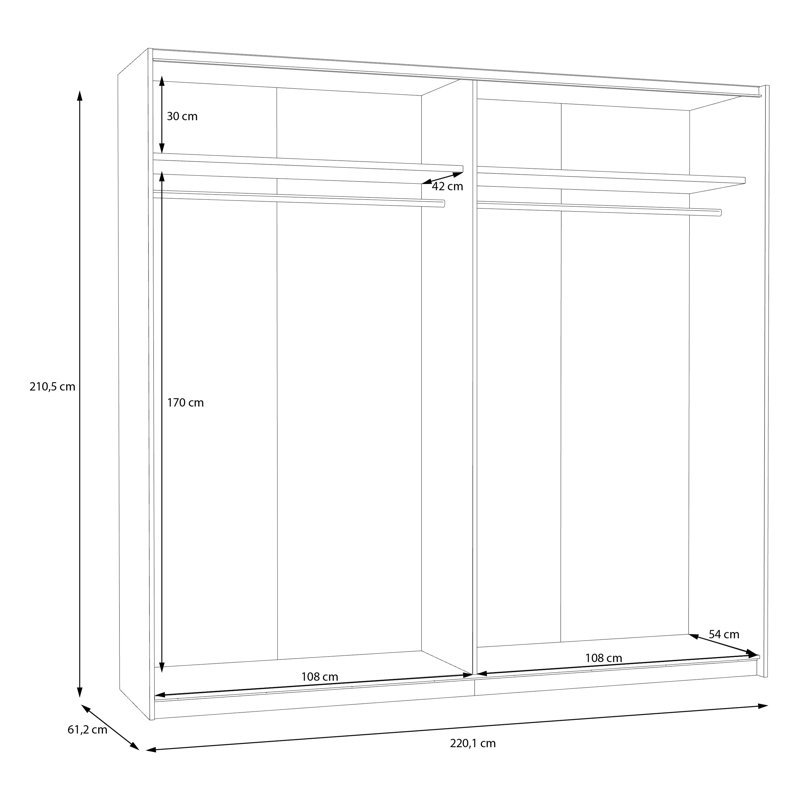 SCHACH&MATT 2 Manufactured Wood Wardrobe, 201.5cm H x 220.1cm W x 61.2cm D, White