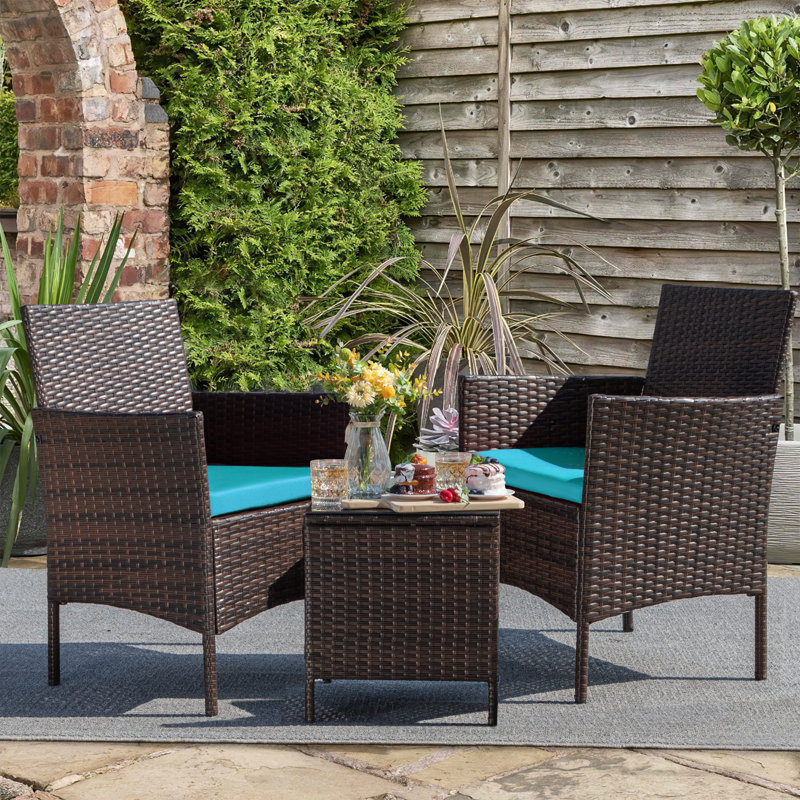 Jagger 3-Piece Seating Group with Cushions and Tempered Glass Top Table, Blue