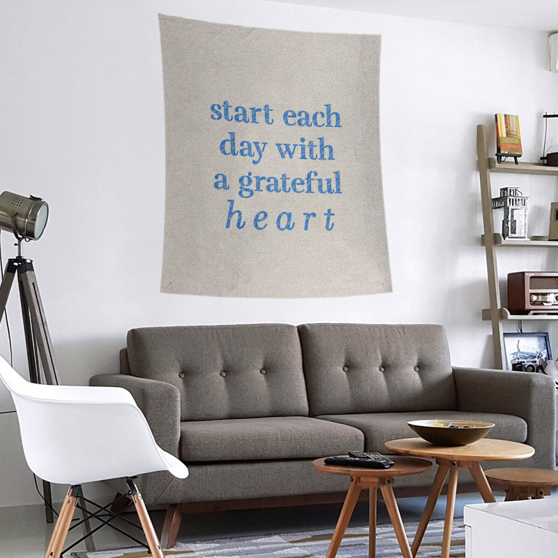 Tapisserie citation à l’écriture en polyester, H 60 po x l 51 po, Blanc / bleu
