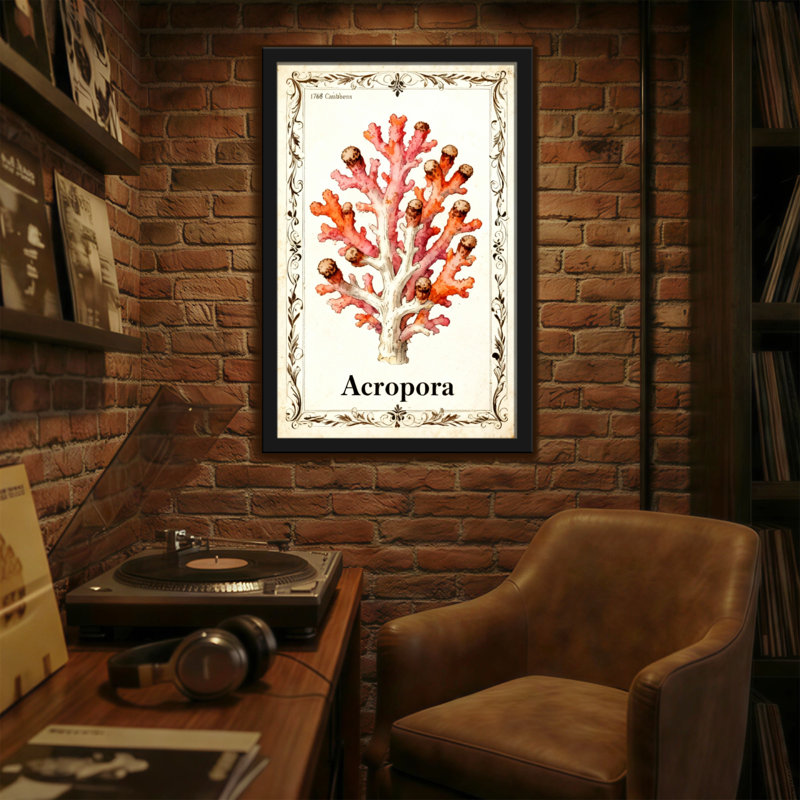 Animaux, motif de branches de corail avec cadre rétro, H 30 po x l 20 po