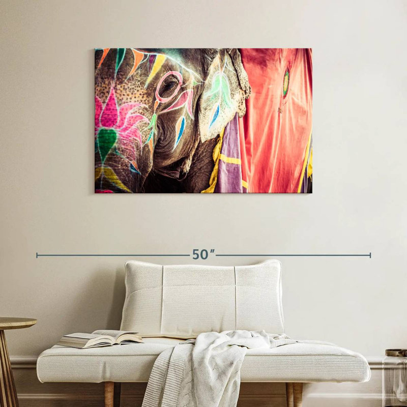 Brampt Holi Painted Elephant, 26" H x 39" W
