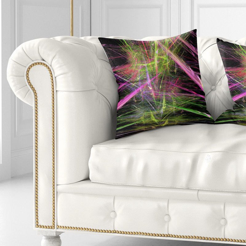 Motif fractal magique - coussin abstrait imprimé, 16 po x 1 po, Coussin décoratif, Vert et rose
