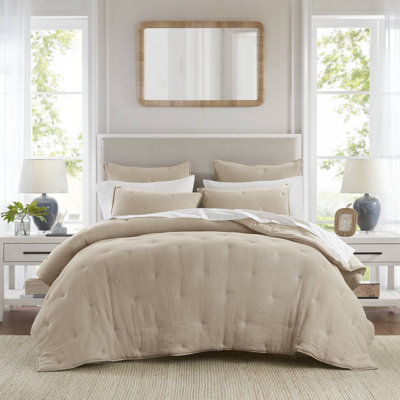 Ensembles de literie en gaze de coton taupe de qualité supérieure, courtepointe double / grand avec détails brodés