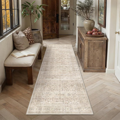 Washable Vintage Distressed Area Rug, Non-Slip & Soft Low Pile Carpet