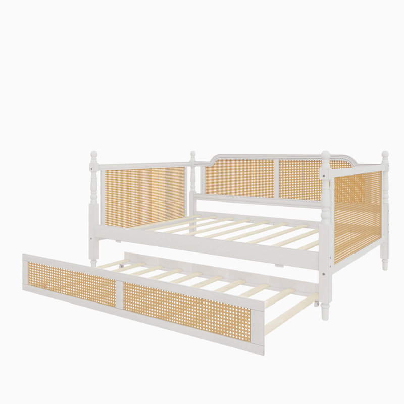 Traditional Style Rattan Daybed with 2 Drawers, Full, Antique White