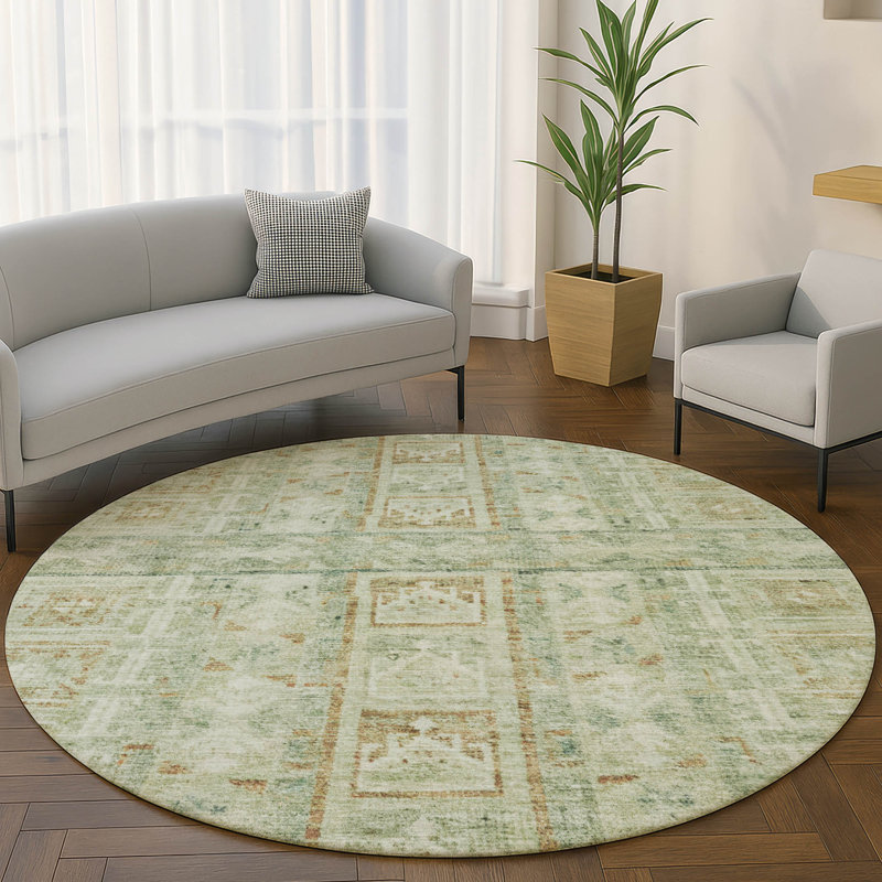 Premium Machine Washable Mayfield Striped Rug, Green, 8' Round
