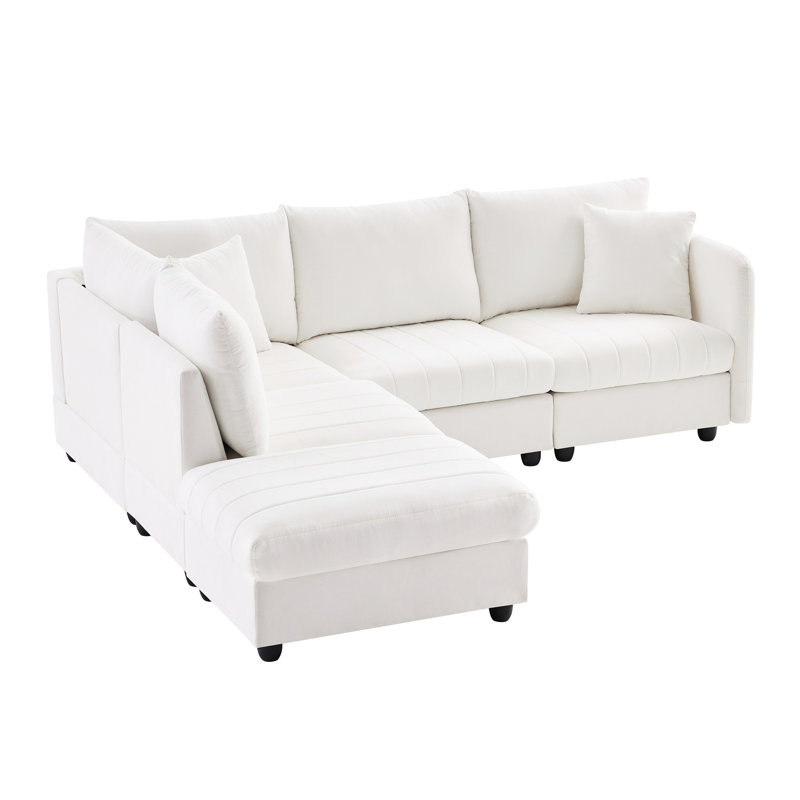 Rayures verticales en L, mobile, modulaire 89 x 79 po, pour le salon, Polyester blanc