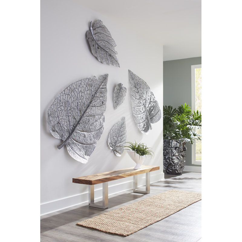 Birch Leaf Wall Art, Silver, 42" H x 67" W x 2" D, Silver