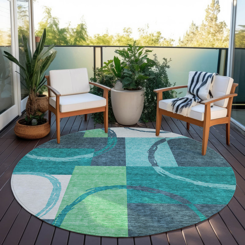 Tapis rectangulaire Aleh avec envers antidérapant, Rond 8 pi