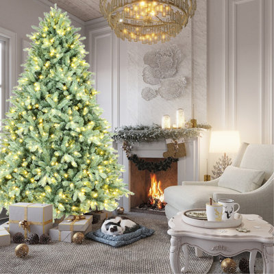 Arbre de Noël bleu de 4 pi avec 150 lumières DEL blanc chaud, 592 pointes Pe +, branches articulées, support stable pour les fêtes de fin d'année, assemblage rapide de 48 po, occasion en métal