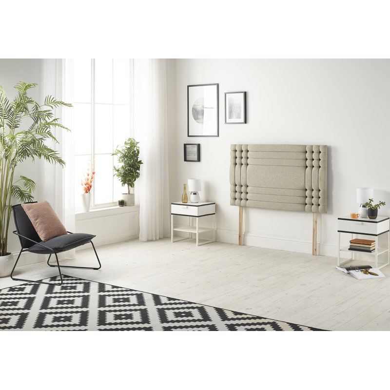 Dennishia Divan Bed Base with Headboard and Optional Drawers Linen Fabric, Wheat, Double (4'6), No Drawer