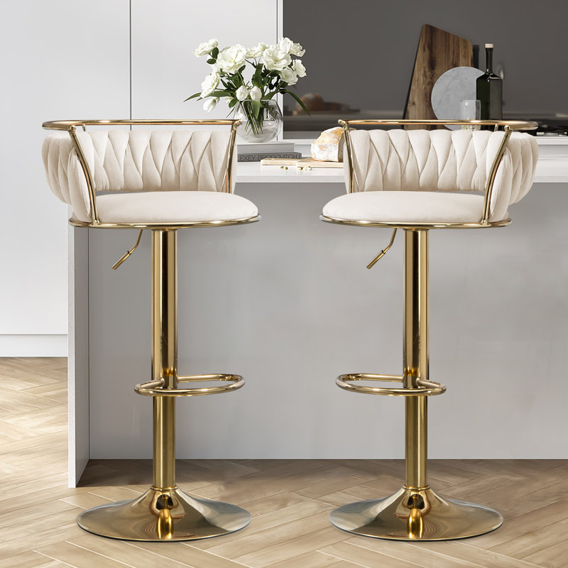 Christal Height Adjustable Swivel Bar Stool, Ivory, Gold