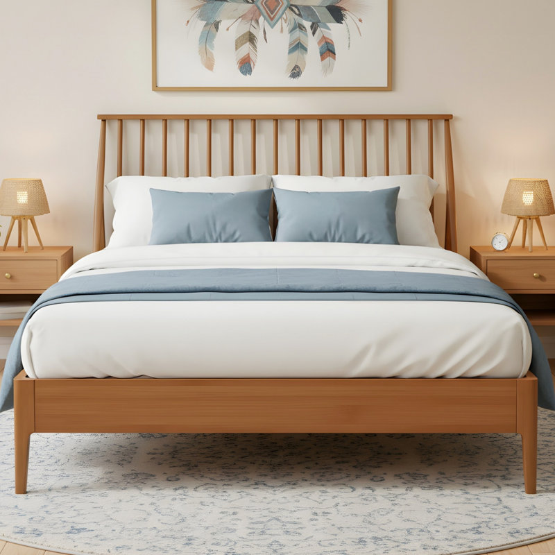 Lit plateforme en bois Mid-Century, Brun, Très grand