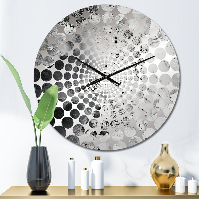 Horloge murale abstraite crème et noir liquide I, Petit