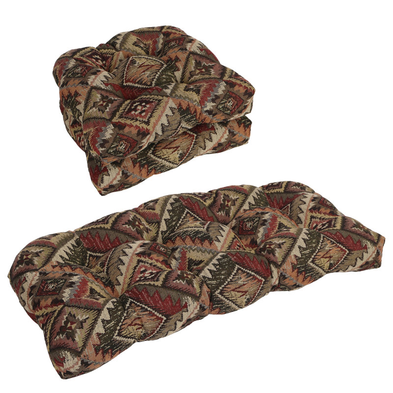 Rounded Back Solid Tapestry Settee Cushion Set (Set Of 3)
