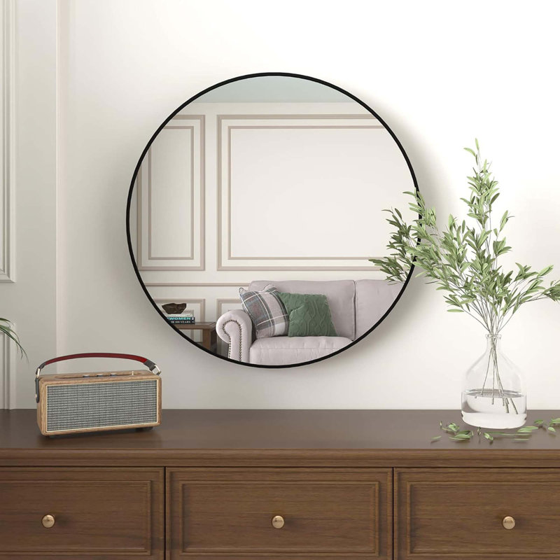 Miroir mural Hermien, Noir, 24 po x 24 po, Rond