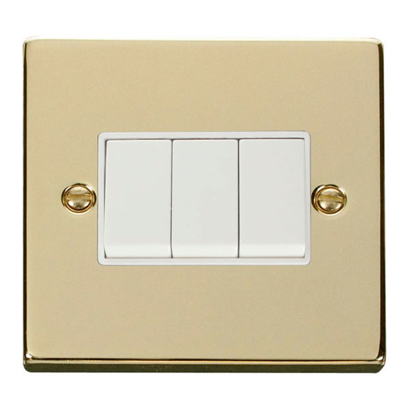 Polished Brass 10A 3 Gang 2 Way Light Switch