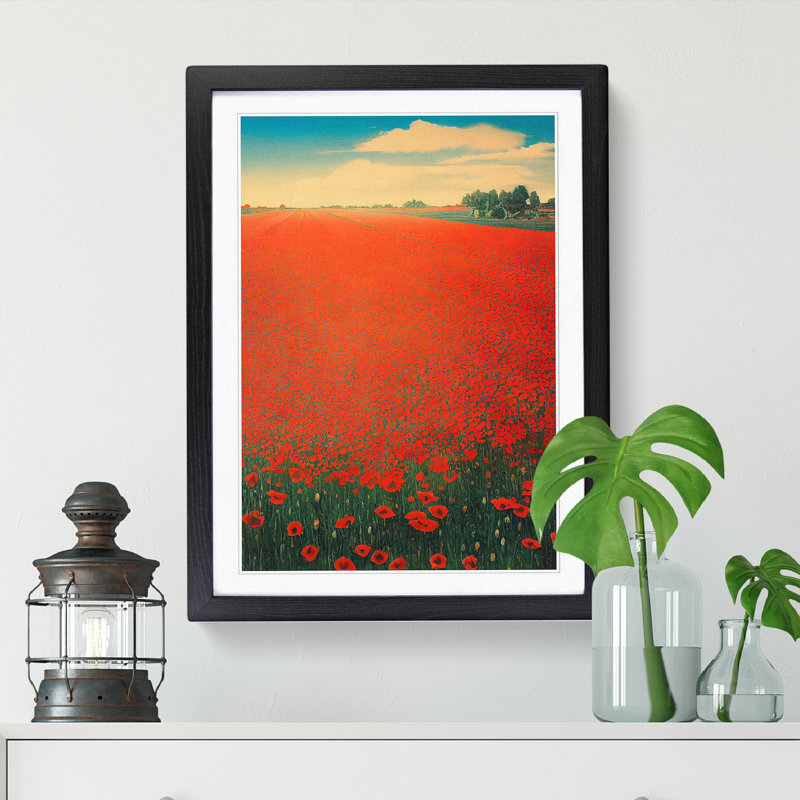 Poppy Flower Field Vol.3 1 Piece Single Picture Frame Painting, 34cm H x 25cm W x 2cm D, Walnut