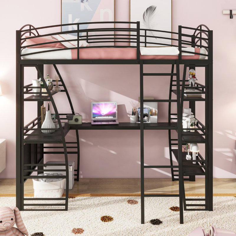 Lit mezzanine pour enfants Braylee, Simple, Noir