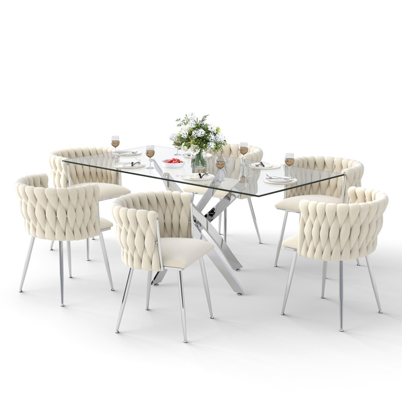 Ensemble de salle à manger Antli, 29.5"H x 63"L x 31.5"W, Ivoire ivoire, Argent argent