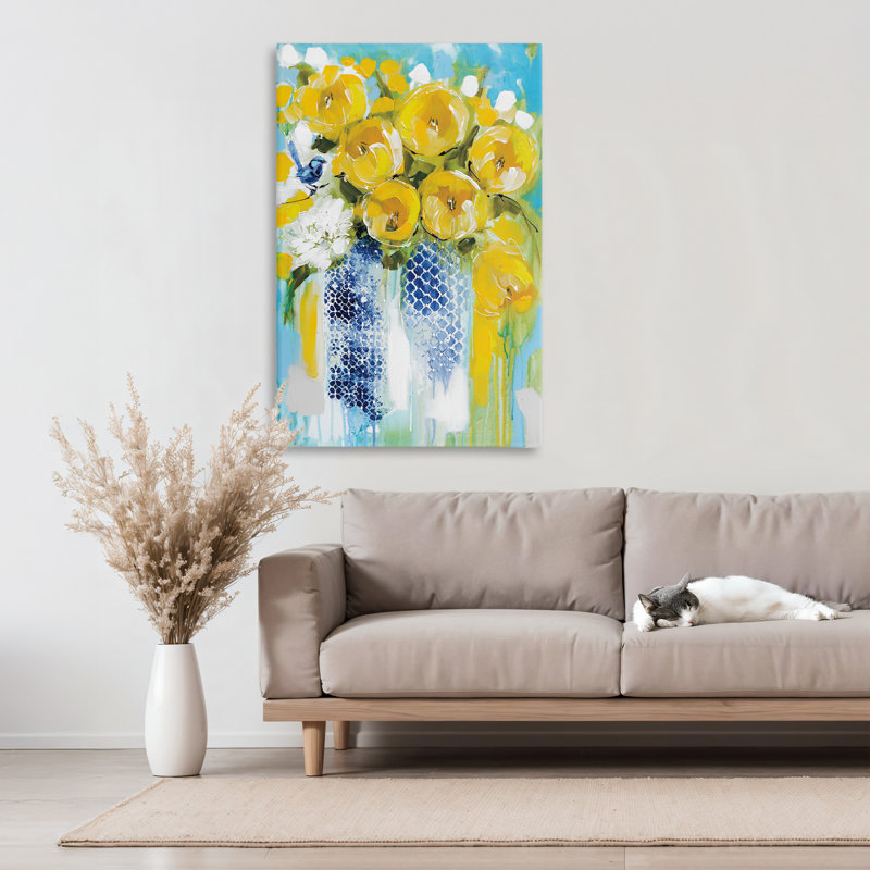 Fleurs jaunes ensoleillées, conception par Amanda Brooks, H 36 po x l 24 po
