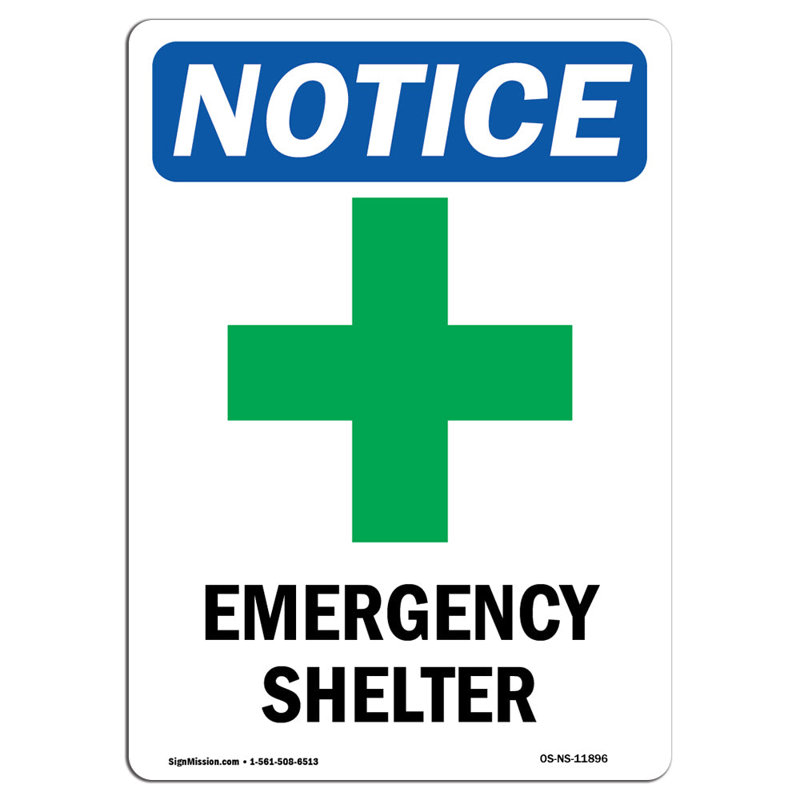 Signe de refuge d'urgence avec symbole
