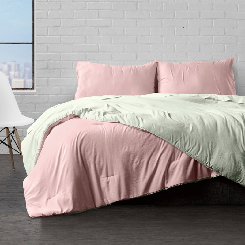 King Rose/Sage Reversible Microfiber Down Comforter Set