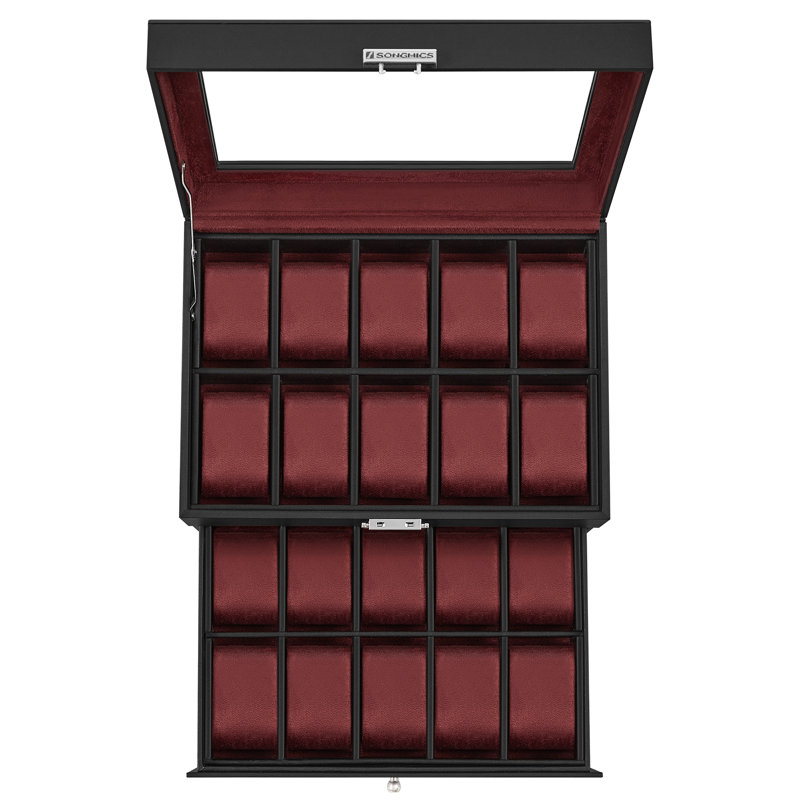Medium Density Fibreboard Watch Box +, Black/Wine Red