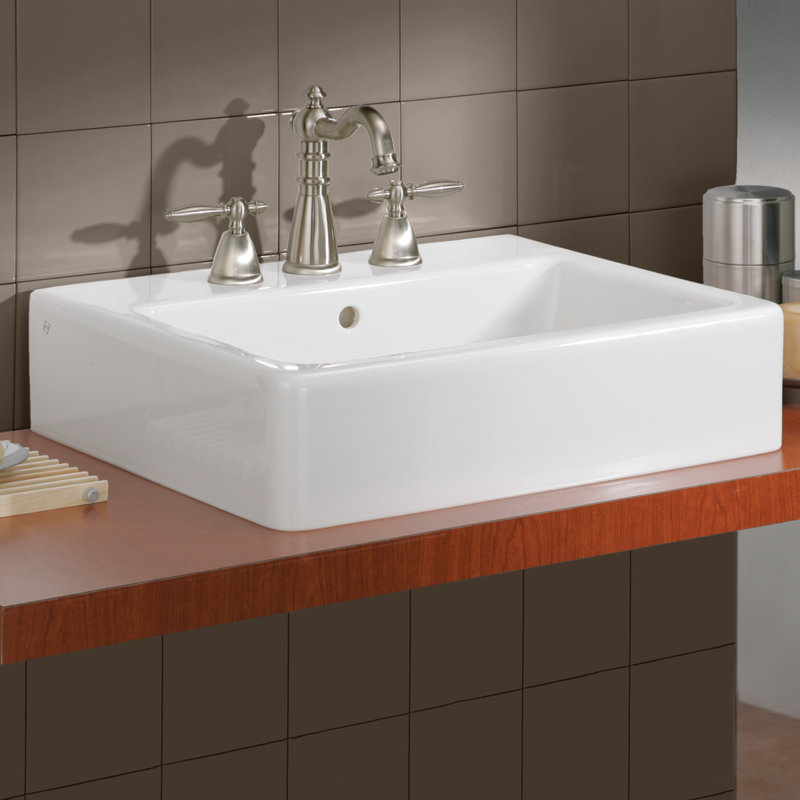 Nuovella 19.75'' White Ceramic Square Vessel Sink with Overflow