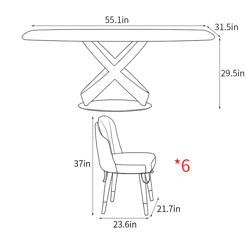 Ensemble de table de salle à manger rectangulaire de luxe de style italien, H 29,5 po x L 55,1 po x l 31,5 po