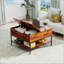 Table basse à plateau rabattable avec rangement caché Farmhouse