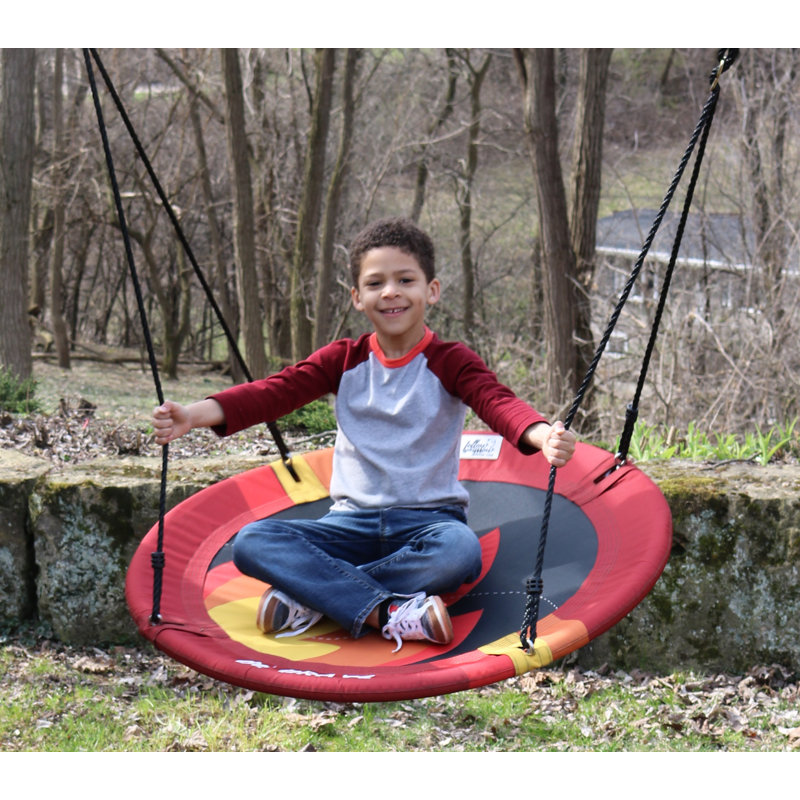 Red and Black Fabric Adventure Saucer Swing with Mounting Chains