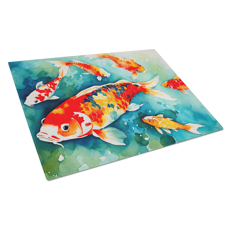 Koi Fish Glass Cutting Board Large