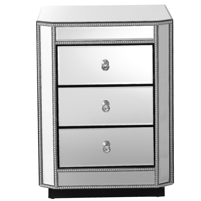 Table de chevet à 3 tiroirs avec table de chevet, table de bout moderne, table de chevet avec miroir, table d'appoint avec miroir pour le salon, la chambre à coucher et le vestibule l 17,7 po x P 13,8 po x H 23,6 po