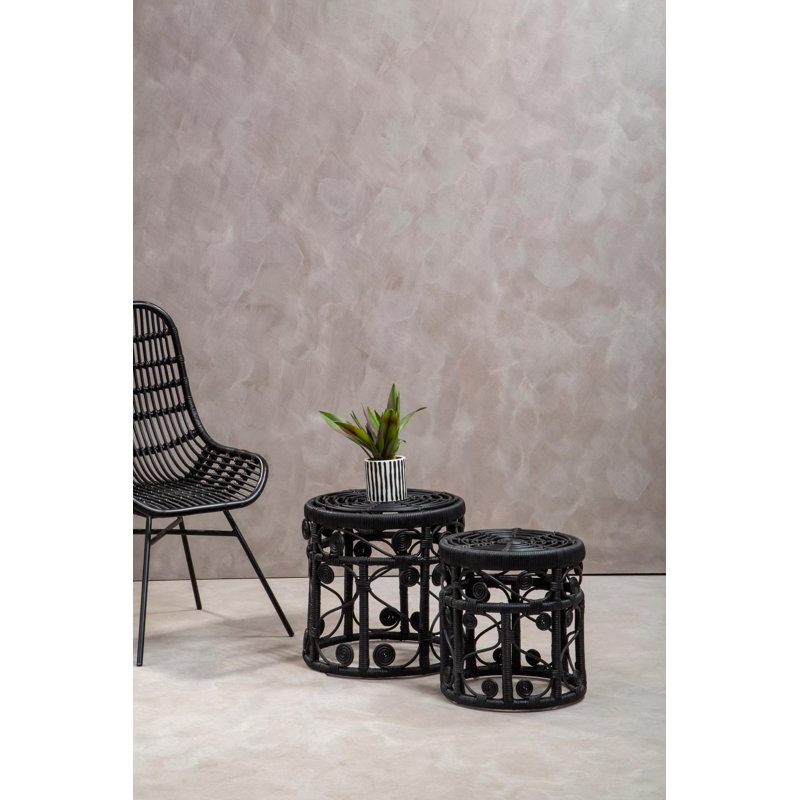 Beneduce Rattan Accent Stool, Black
