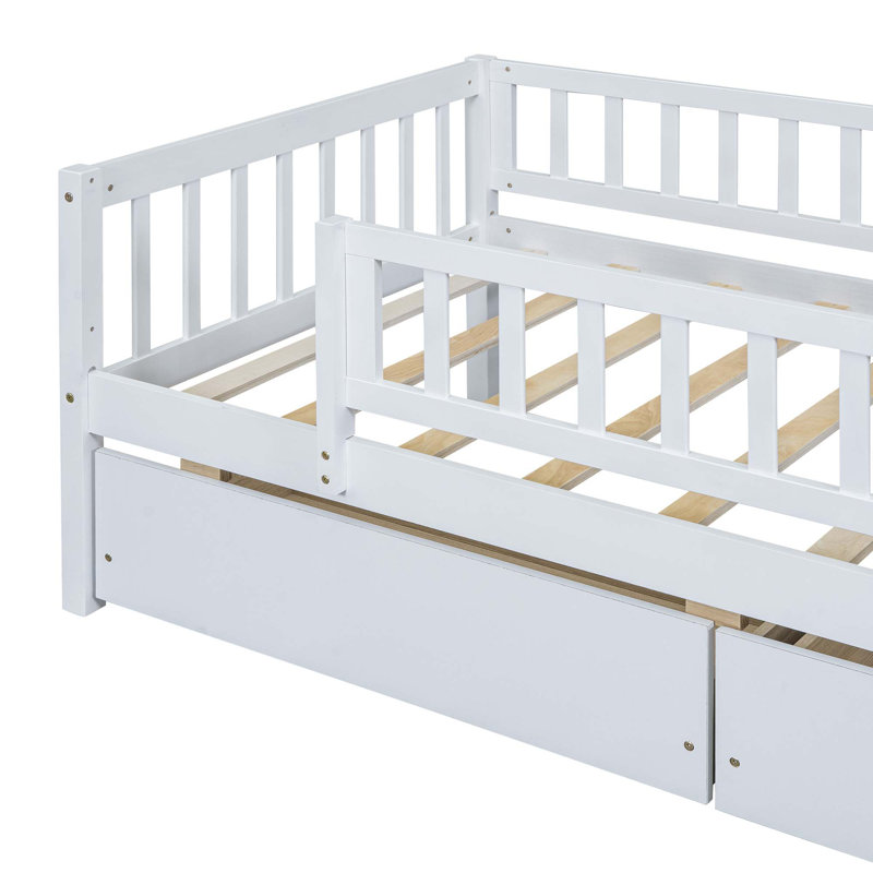 Kallel Daybed with Two Drawers and Guardrails, Twin, Off White