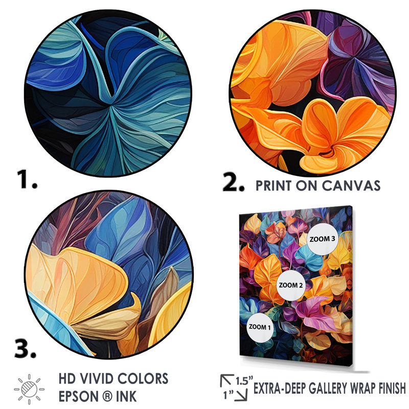 «Colorful Brightous Leaves - Herbs», reproduction d'art sur toile, Cadre naturel flottant, H 32 po x l 24 po x P 1 po