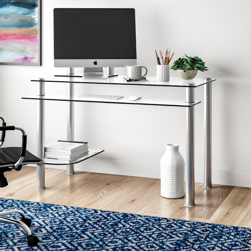 Doynton Glass Aluminium Computer Desk, Clear