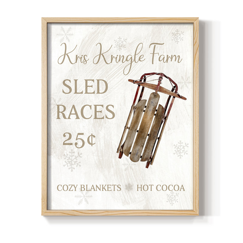Sled Races Framed Print - Solid Wood, Natural, 21" H x 17" W