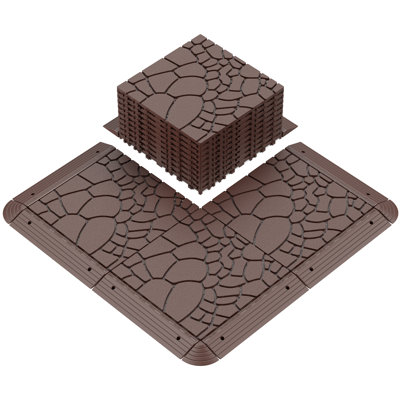 44 PCS, Brown, Zugelan Interlocking Deck Tile, Simulated Pebble Stone Floor