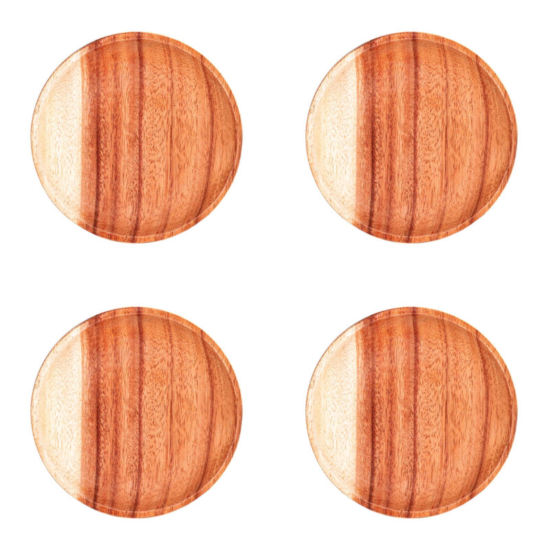 Ensemble de 4 assiettes à dessert rondes en bois d'acacia